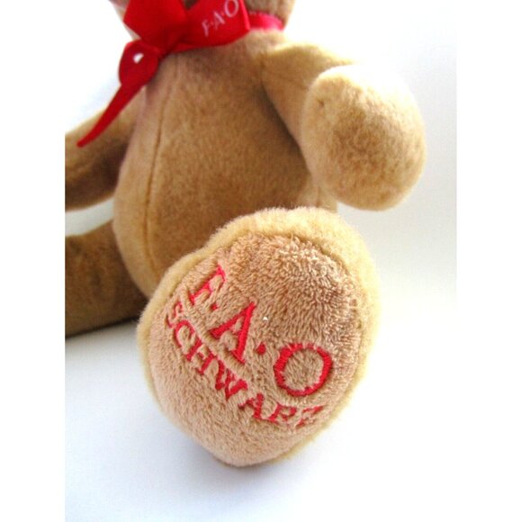 F.A.O. Schwarz Plush Stuffed Brown Sitting Teddy Bear Ribbon Black Hat Red Logo - Picture 3 of 13